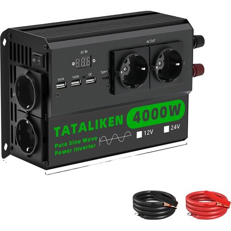 Inverter a onda sinusoidale pura, uscita 220 V CA, raffreddamento a temperatura controllata, 24 V 4000 W 220 V UE - nero (1/2)
