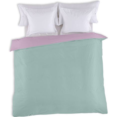 FUNDA NORDICA reversible bicolor aqua-malva - Cama de 180/200 (1 pieza) - 100% algodón - 144 hilos. Gramage: 115