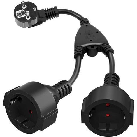 Prise double, rallonge avec 2 prises Schuko 16A/250V/max 3680W Adaptateur de prise 2 en 1 Distribution 2 voies Prise double IP44
