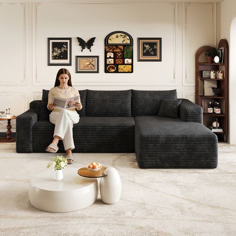 Canapé d'angle 241 cm motif nuage, style minimaliste moderne, assise profonde et confortable, avec angle intégré, livré monté — couleur noir (1/5)