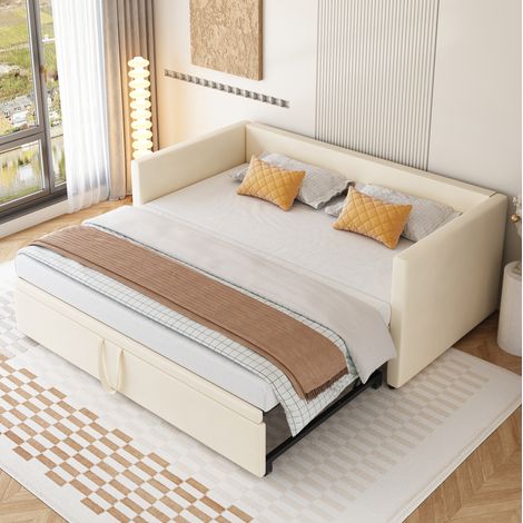 Lit Gigogne 90/180×200cm, Canapé lit extensible, Lit rembourré en velours, sommier à lattes – Pour petits espaces, sans matelas (1/5)