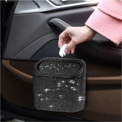 Auto Mülleimer mit Deckel, auslaufsicher, Strass, schwarz (1/5)