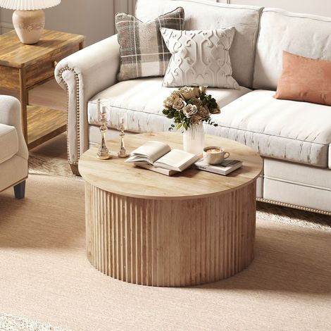 Table basse relevable, table de salon avec compartiment caché et plateau à fermeture douce, bois naturel (1/5)
