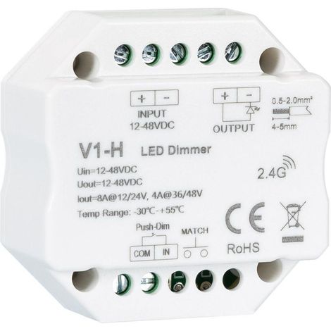 Module de Variation LED RF 12/48V pour Ruban LED Monochrome Compatible avec Bouton-Poussoir Blanc (1/5)