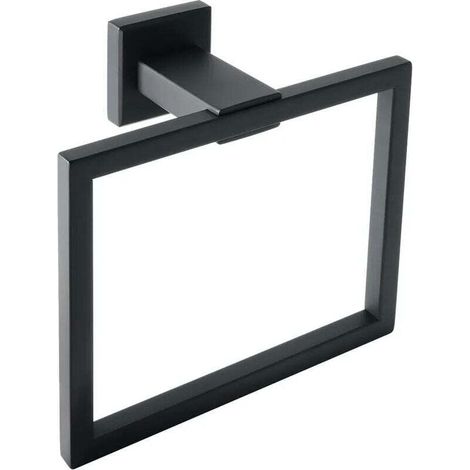Modern Square Wall-Mounted Towel Ring for Bathroom, 16 cm x 15 cm, Matte Black Stainless Steel Finish (1/4)