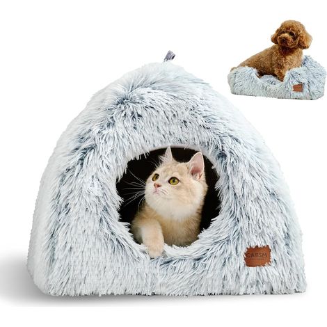 1 - Lit Pour Chat - Dôme Pliable - 2 en 1 Grotte Et Tapis - Fond Antidérapant Avec Coussin Lavable - Pour Chatons Et Petits Chiens - Gris - 45x45x45cm (1/5)