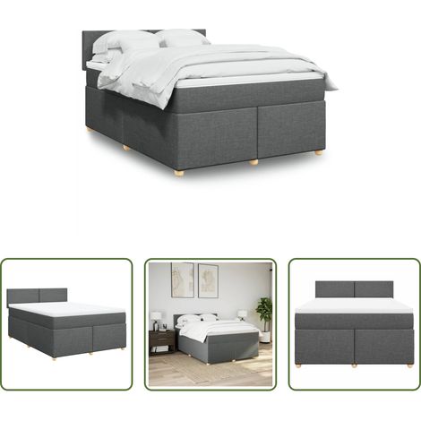 vidaXL Surmatelas - Sommier à lattes de lit avec matelas Gris foncé 140x190cm Tissu (1/5)