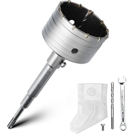 Kit couronne de forage de 100 mm avec adaptateur SDS plus de 220 mm et foret de centrage de 8 x 110 mm, couronne de forage pour maçonnerie et béton (1/5)