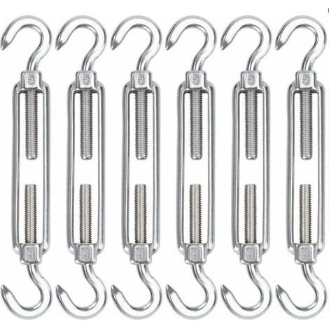 Lntyq M5 Tendeur Cable Acier Inoxydable, Lot de 6 Tendeur de Fil Crochet et Crochet Réglable Heavy Duty Tension Hook & Hook pour Corde Cable Fil à Linge, Grillagefor Sun Shade Installation (1/5)