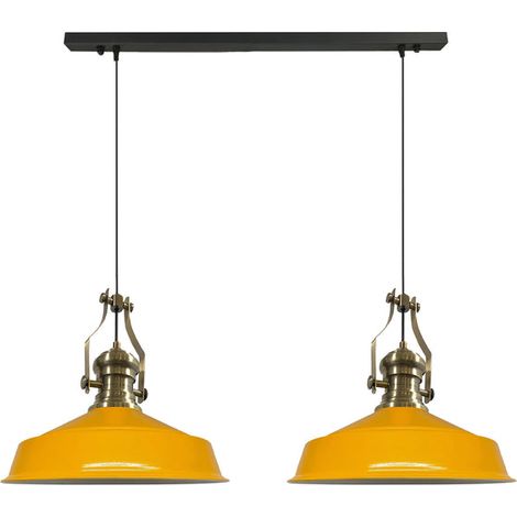 Industrielle Doppel-Pendelleuchte aus Handbemaltem Gelb Metall – Vintage-Kronleuchter E27 Ø40 cm für Wohnzimmer, Schlafzimmer oder Esszimmer (1/5)
