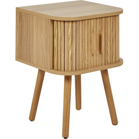 Mesita de noche puertas correderas MDF patas de madera maciza madera clara Selah