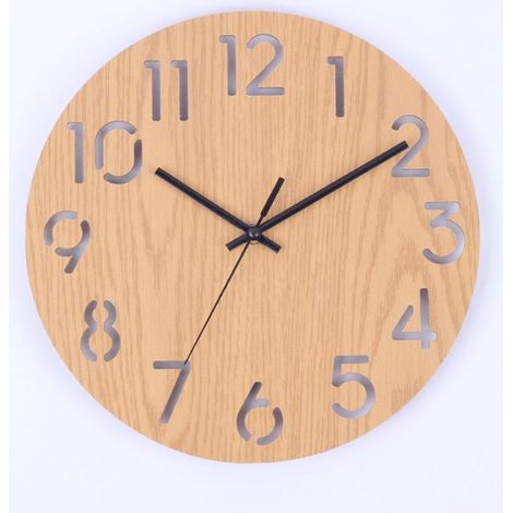 Horloge murale rétro en bois naturel, cadran rond de 30 cm, couleur brun chaleureux, design vintage pour salon ou cuisine (1/3)