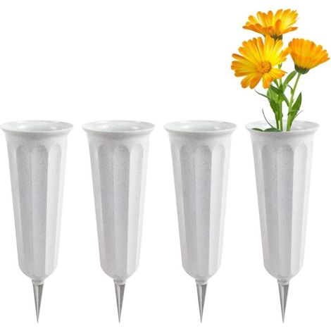 Lot de 4 vases funéraires - 25 x 8 cm - En plastique résistant au gel - Piquet de terre - Décoration cimetière (1/5)