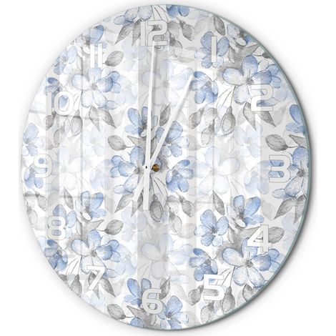 Horloge Murale Ronde Installation Facile Verre Silencieuse pour Salon Cuisine Fleurs délicates fi 60 cm (1/5)