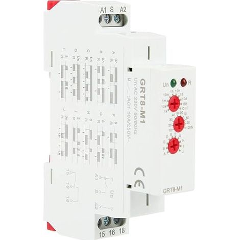 Relè temporizzato multifunzione GRT8-M1, 220 V CA, montaggio su guida DIN (1/5)