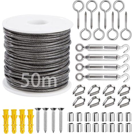 ZOLGINAH 50M Kit de cable de acero, cable de acero inoxidable Kit de cable de acero inoxidable, fijación de cable de acero, cable de acero inoxidable, cable de acero (1/5)