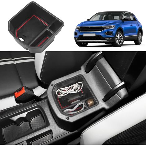 Boîte de Rangement pour Accoudoir Compatible avec VW T-ROC 2018-2024, T ROC Organisateur de Console Centrale, T-ROC Plateau (1/5)