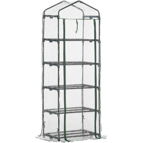 royaluxe -Outsunny Serre de jardin PVC avec étagères 5 niveaux, serre de balcon, bâche renforcée 135 g/m², châssis en acier, porte zippée enroulable, pour légumes plantes fleurs, 69 x 49 x 193 cm, tra (1/5)
