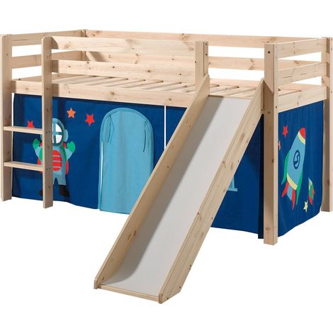 SLEEPY - Lit Mi-Haut Tobogan en Pin Naturel 90x200cm Housse Astro (1/4)