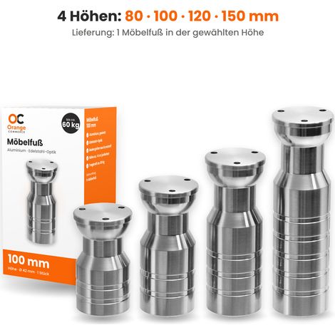 Aluminium Möbelfüße 80 mm 100 mm Möbelfuß Sockelfuß Sockelfüße Alu 150 mm (1/5)