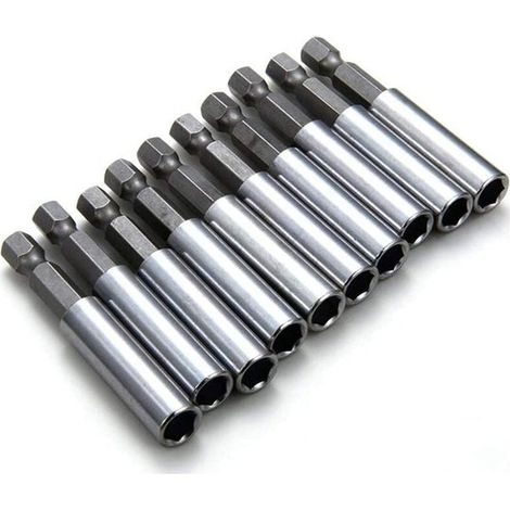 10-teilige Packung magnetischer Bithalter für Schlagschrauber, 60 mm Sechskant, 6,35 mm, geeignet für elektrische Bohrmaschinen. (1/4)