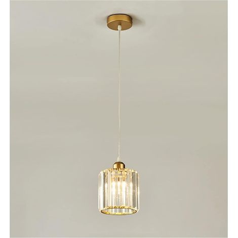 Mini lustre en cristal, suspension chromée, encastrée, plafonnier moderne, idéal pour salle à manger, chambre, îlot de cuisine, dressing, couloir, douille E27, une seule tête, cercle doré, lumière cha (1/5)