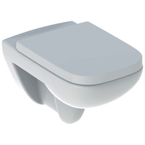 WC suspendu à fond creux Geberit RENOVA PLAN Rimfree. Ensemble avec siège de toilette blanc (1/4)