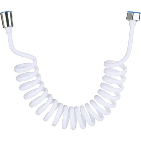 Flexible de douche,Tuyau de douche en mousse avec bouchon en cuivre, tuyau à ressort télescopique, flexible rétractable pour douchette, WC et bidet(3M Blanc)