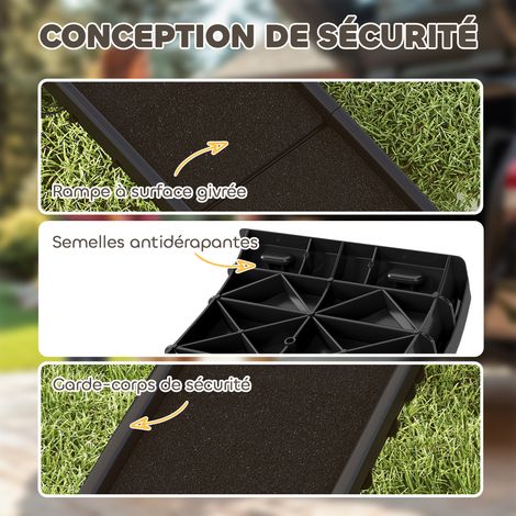 Rampe pliable pour chiens, escalier pour chien en PP avec pente douce et surface antidérapante, 155x38,5x15,5cm, noir (1/5)
