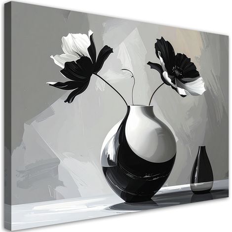Stampe su Tela, Fiori bianchi e neri in un elegante vaso. - 45x30 (1/2)