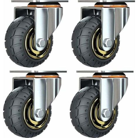 Satz mit 4 Universal-Lenkrollen (75 mm Durchmesser) ohne Bremsen, geräuscharme Transportrollen, Universal-Lenkrollen, Industrierollen mit 75-mm-Platte, Transportrollen für Möbel (1/5)