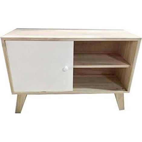 King Home Paulownia Holzschrank 70x25x49h cm 2 Fächer mit Schiebetüren