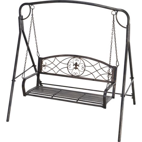 Balançoire de jardin Outsunny pour 2 personnes, balançoire Hollywood en métal bronze, 167 x 123 x 175 cm, idéale pour le jardin et la terrasse. (1/5)