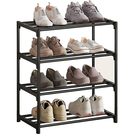 Étagère à chaussures fine à 4 niveaux, revêtement antirouille, idéale pour dortoir, maison de location, balcon, étagère étroite empilable (1/5)