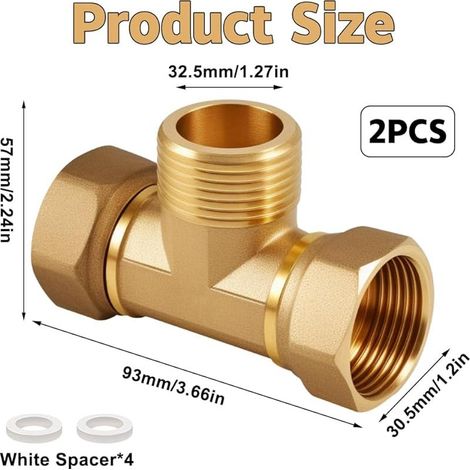 Set mit 2 Messing-T-Stücken – 1" – Messing-T-Stück – 1" – IGxAGxIG – DN25 Wasseranschluss – 3-Wege-T-Stück – Für Klimaanlagen, Sanitärinstallationen (1/5)