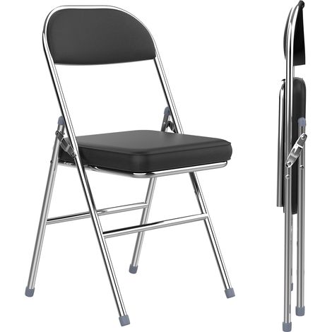 Lot de 1 Chaises Pliantes en Similicuir Noir - Confort Ergonomique & Rembourrage Dense, Design Minimaliste Gain de Place pour Cuisine/Bureau/Salon - Structure Métallique Robuste & Montage Instantané (1/4)