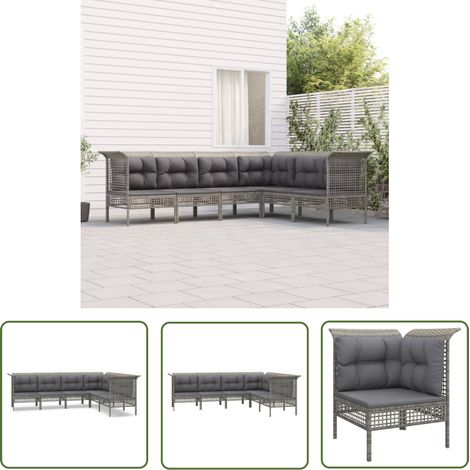 Salon de jardin 6 pcs,Mobilier de terrasse,Table et Chaise pour Relax avec coussins Gris Résine tressée -YZ837347 (1/5)