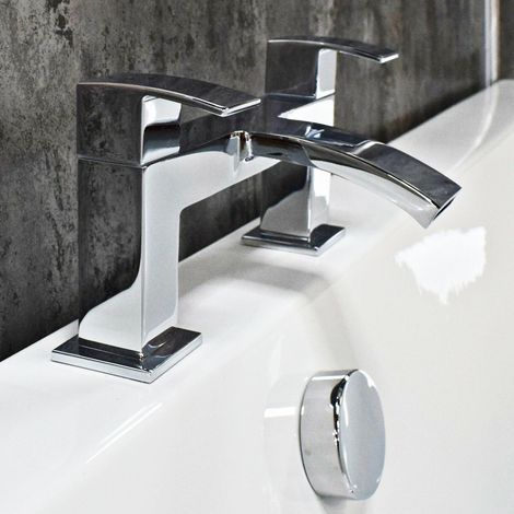 Amy Curved Bath Mixer Filler Tap - Modern Solid Brass Chrome Bathroom (1/2)