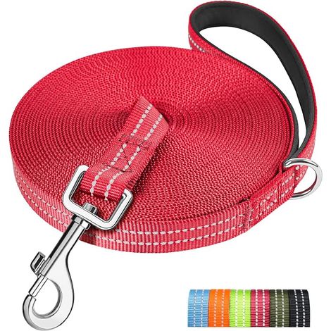 XBEN Dog Lead, 15 m Training Leash, Padded, Dog Lead for Small, Medium and Large Dogs, with D Buckle, Red (1/5)