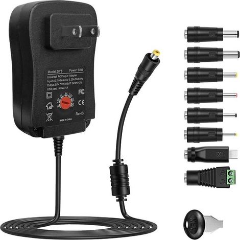 Verstellbarer 30-W-Netzadapter, 8 Anschlüsse, geeignet für Haushaltsgeräte, Ladegerät gemäß europäischen Normen (1/2)