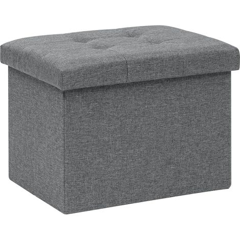 Tabouret de Rangement Pliable en Lin avec Espace de Rangement, Banc rembourré avec Couvercle, pour Salon, Couloir, 42 x 32 x 32 cm, Gris (1/5)
