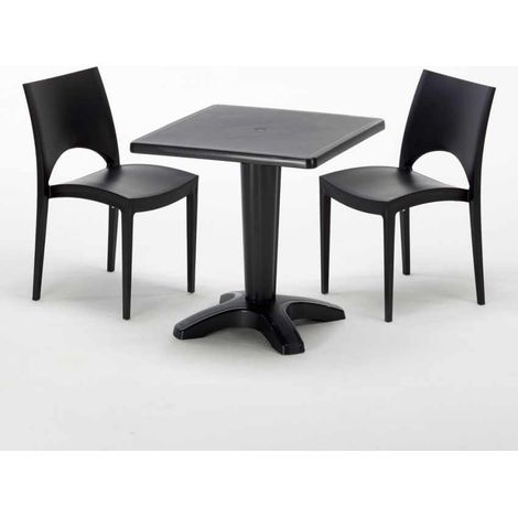 Tavolino Quadrato Nero 70x70 cm con 2 Sedie Colorate Paris Aia - Nero
