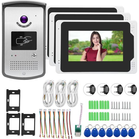 7in TFT 3 écrans sonnette vidéo 1080P interphone porte vision nocturne surveillance à distance système entrée 100‑240V prise UE (1/5)