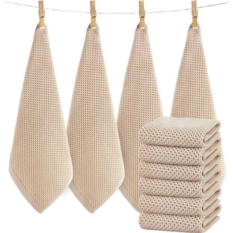 Juego de 6 paños de cocina de algodón color beige (1/5)