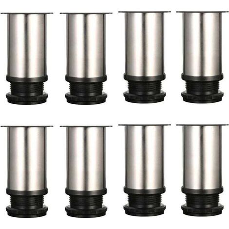 Lot de 8 Pieds de meubles, réglables Pied pieds de meubles - Chrome Métal - Hauteur réglable (Total: 80-95mm) (1/5)