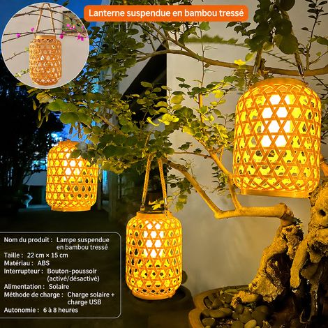 Lanterne solaire suspendue rétro imitation rotin 10 LED haute luminosité 10 16,5 × 16,5 × 24 cm 355 g – Livraison gratuite