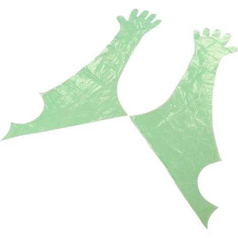 50 grüne, lange Einweghandschuhe aus Polyethylen für tierärztliche Untersuchungen und künstliche Besamung von Tieren (1/5)
