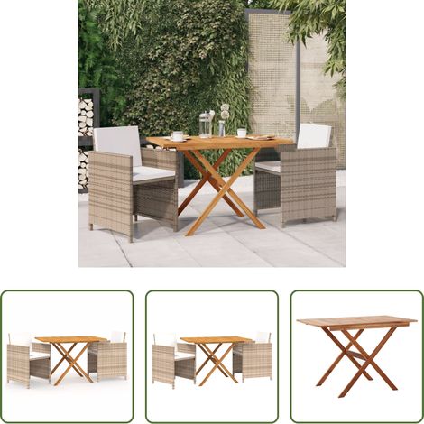 vidaXL Gartenstühle - 3-tlg. Garten-Essgruppe mit Kissen Beige (1/5)