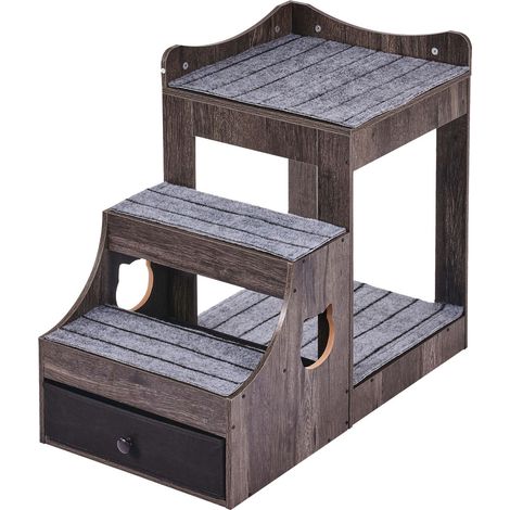 Lit Superposé pour Animaux avec Escalier Amovible, Perchoir Fenêtre Chien/Chat avec Rangement, Plateforme Multi-Niveaux pour Petit Animal, Gris (1/5)