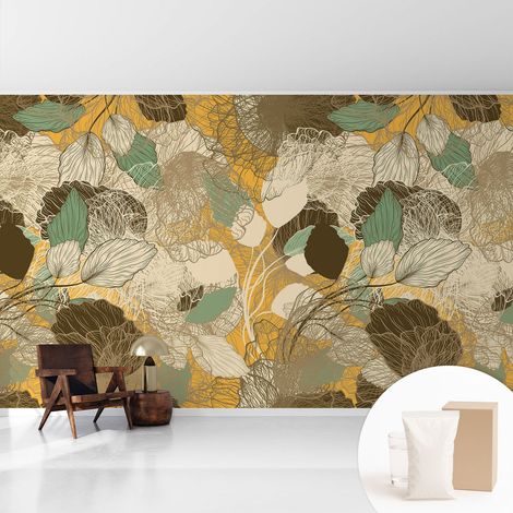 Papier peint intissé décoratif avec colle pour salon chambre et bureau Installation rapide Beauté végétale 416x254 cm (1/5)
